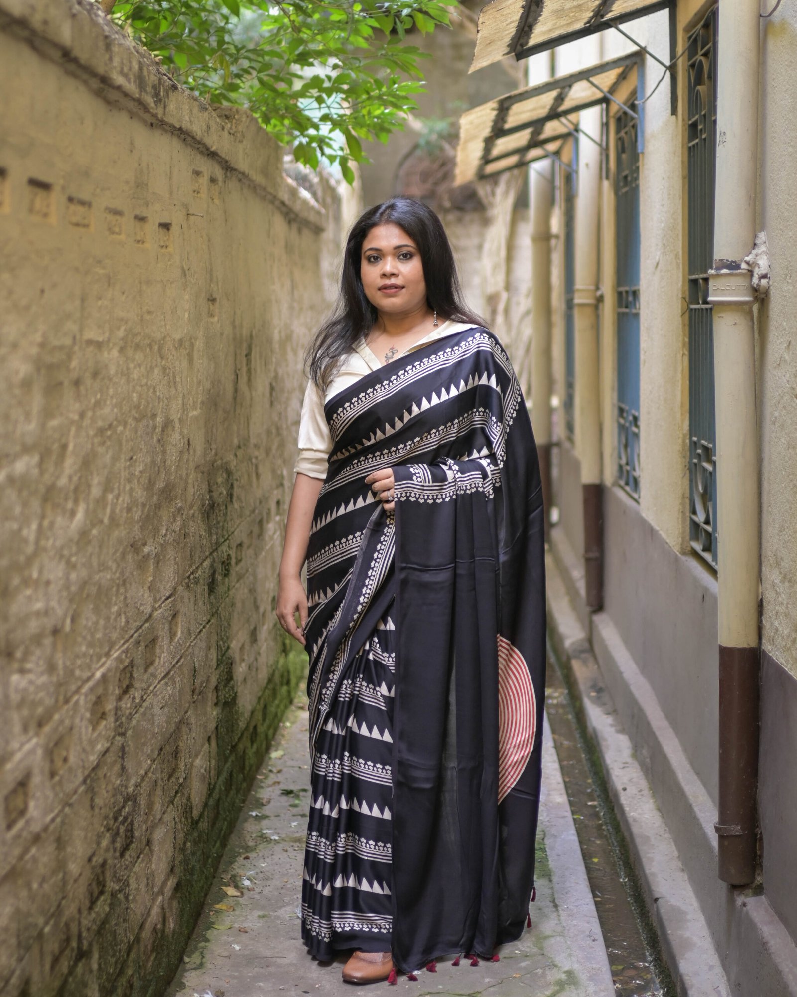 Black Natural Colour Handblock Print Primium Modal Silk Ajrakh