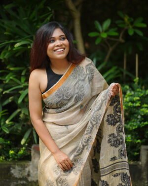 BEIGE HANDWEAVED LINEN JAMDANI