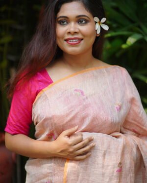 PINK & GOLD TISSUE HANDWEAVED LINEN JAMDANI