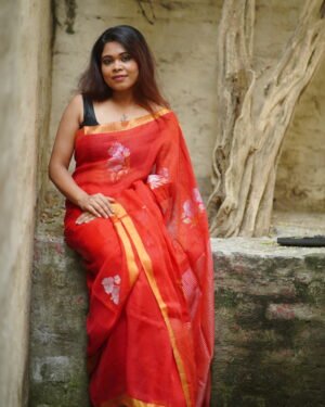 RED HANDWEAVED LINEN JAMDANI